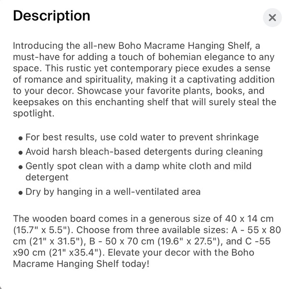 Boho Macramé Hanging Shelf - Picture 2 of 3